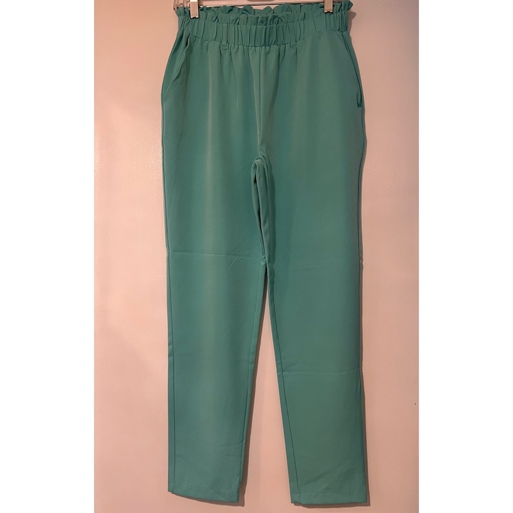 Nwtn Revamped Women’s High Wasted Turquoise Belted Pants, Small